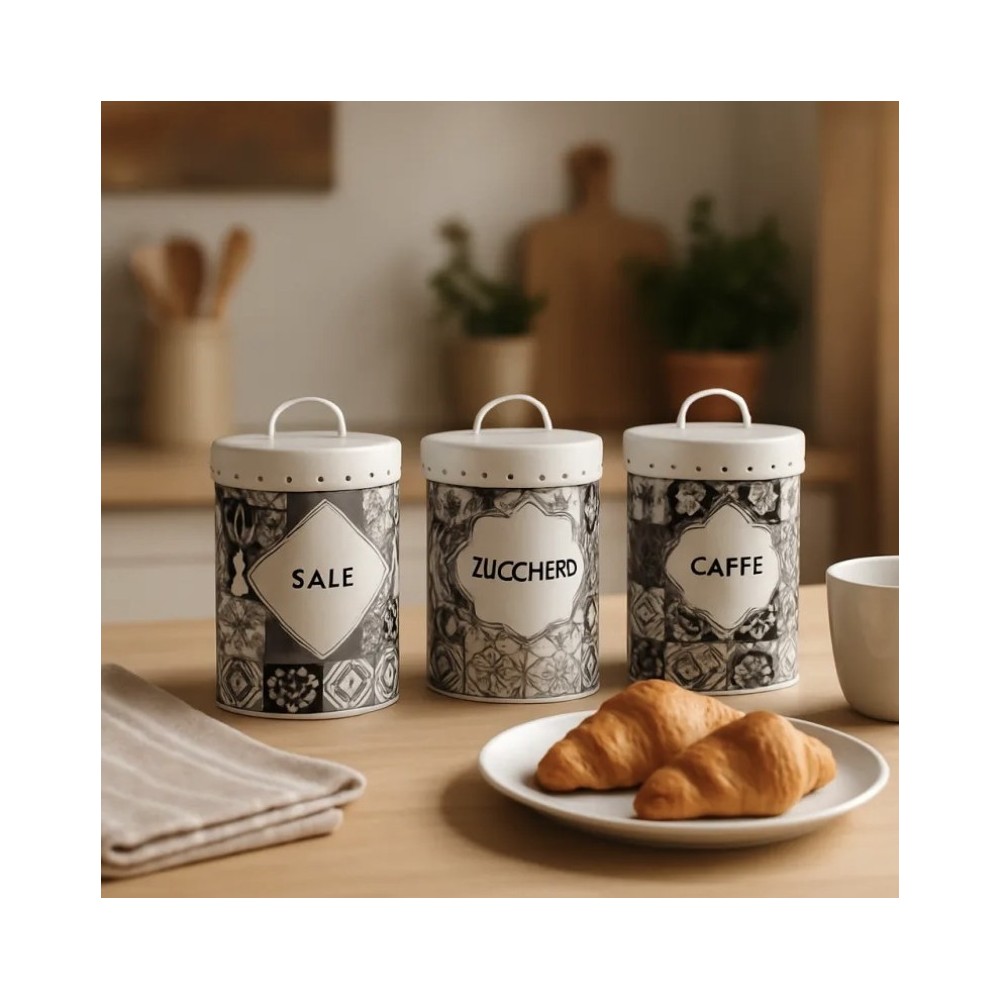 BARATTOLI IN LATTA TRIS SALE ZUCCHERO CAFFE